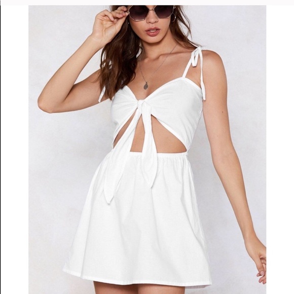 Nasty Gal Dresses & Skirts - Nasty gal Knit your baby tie mini dress white